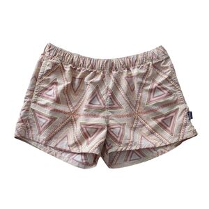 Patagonia Women's Barely Baggies Shorts Tan Triangle Print